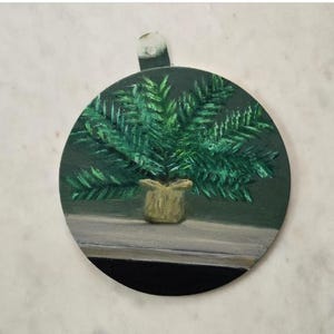 Christmas ornament art-Tiny Christmas tree on wood Painting-Holiday gift- Tiny Acrylic Painting