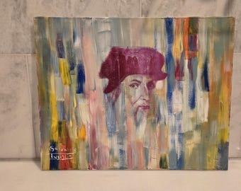 Leonardo da Vinci Art - Abstract Silk Screen Portrait on Canvas - Modern Renaissance Wall Art