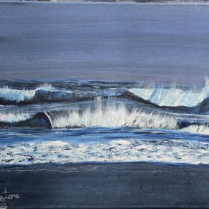 Original custom painting - Ocean View Art -  Ocean Night Scene - Seaside Night Art- Night Sky Seascape