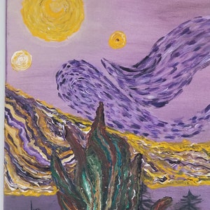 Van Gogh-Inspired Howling Wolf Painting | Nature Night Sky Wall Art | Mystical Landscape