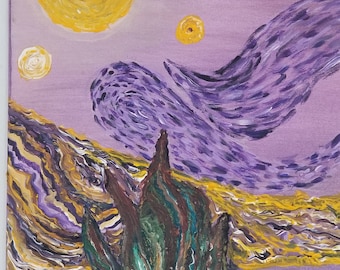 starry night style wolf-Wolf Painting starry night-wolf at night howling-