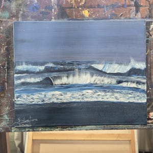Ocean at Dusk Art- Ocean Horizon Art -  Original Ocean Art - Seaside Night Art- Night Ocean Painting