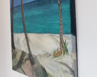 Ocean Beach Artwork on Canvas, Original seascape acrylic painting, blue wave seascape, abstract painting, calming art for the nursery,