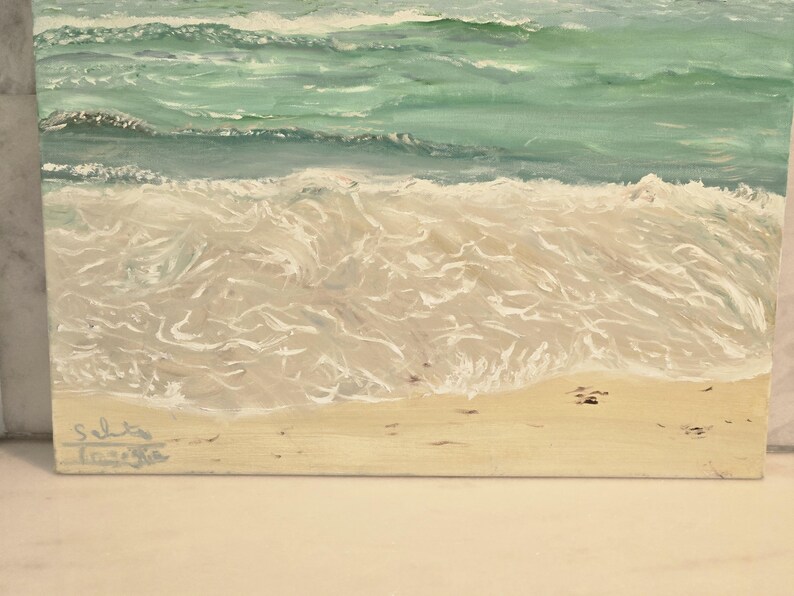 Ocean Wave Painting - Beach Wall Art - Coastal Decor for Living Room - Green Seascape Canvas - Ocean-Inspired Home Decor 24x24 bild 2