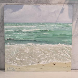 Ocean Wave Painting - Beach Wall Art - Coastal Decor for Living Room - Green Seascape Canvas - Ocean-Inspired Home Decor 24x24 bild 1