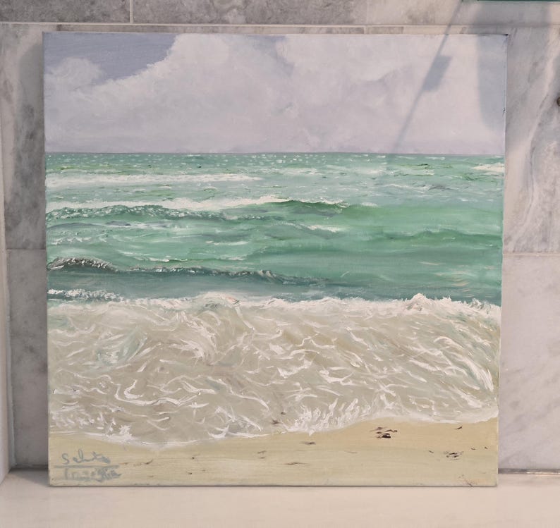 Ocean Wave Painting - Beach Wall Art - Coastal Decor for Living Room - Green Seascape Canvas - Ocean-Inspired Home Decor 24x24 bild 1