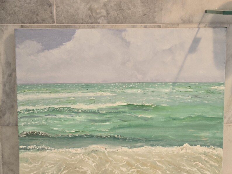 Ocean Wave Painting - Beach Wall Art - Coastal Decor for Living Room - Green Seascape Canvas - Ocean-Inspired Home Decor 24x24 bild 3