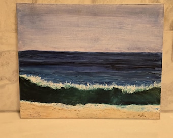 Ocean Wave Beach Painting - Coastal Wall Art on Canvas - Nautical Seascape Acrylic Painting