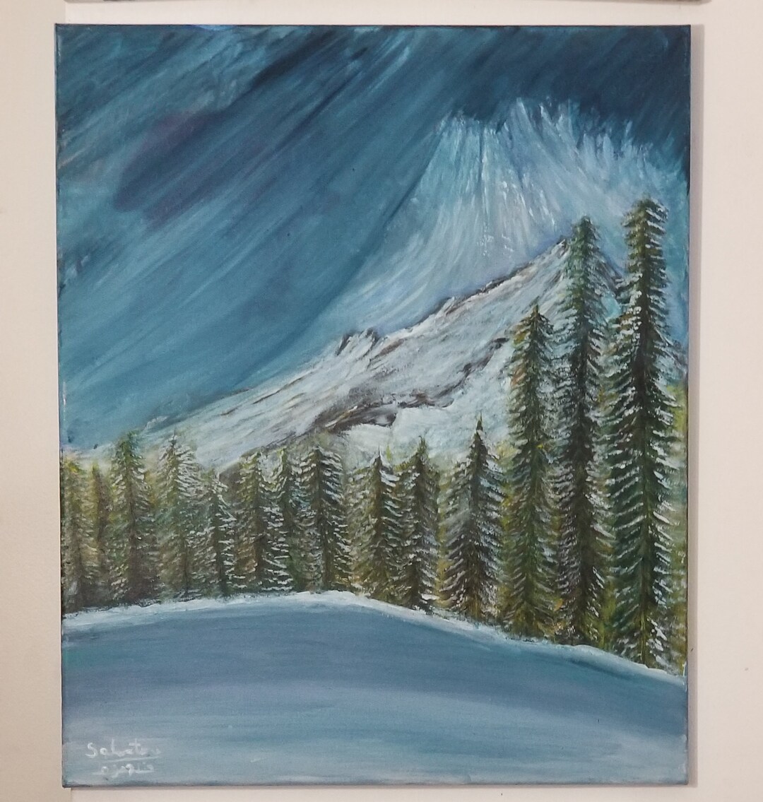 Winter Mountain Painting - Hidden Art on Canvas - Snowy Forest Wall Art ...