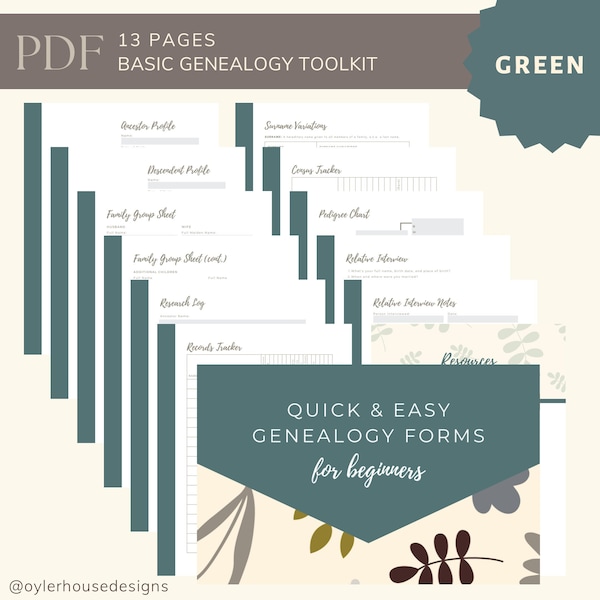 Printable Genealogy Forms | Basic Genealogy Toolkit | PDF Instant Download | Family History Album | Genealogy Research Notes