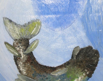 An Original Acrylic Painting of Fish in Swirling Waves. 21cm x 80cm