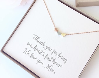 Three Hearts Mom Necklace - Heart Charm Necklace Gift Mom - Mom Necklace Quote Gift - Three Kids Mom Gift Necklace Heart - Mom Birthday Gift