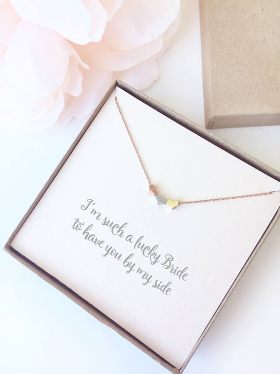 Three Hearts Bridesmaid Necklace Bridesmaid Necklace Gift Etsy