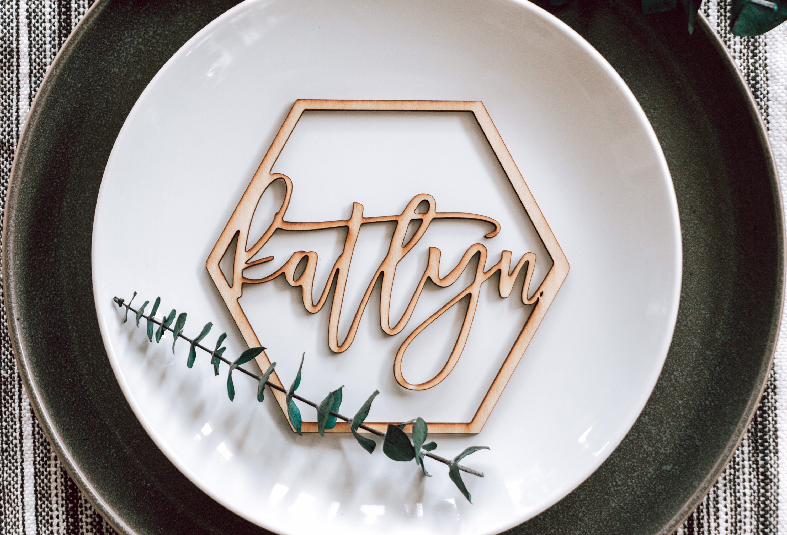 Custom Geometric Name hexagon name place settings laser cut Etsy