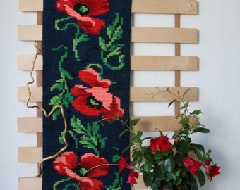 Vintage Scandinavian Wall Hanging Textile Art Embroidery Wall Decor Flowers Folk Wall Hanging Scandinavian Embroidery
