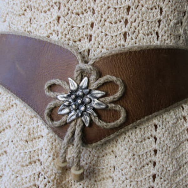 Vintage Brown Beige Leather Belt Alpen Trachten German Austrian Traditional Folk Belt