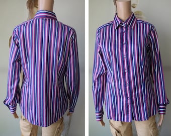 ETRO Striped Blouse Women's Cotton Blouse Long Sleeve Blouse Medium Size