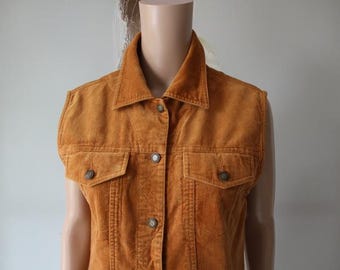 Vintage Velvet Vest Vest Women's Cotton Rust Vest Small Size
