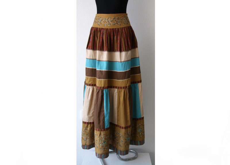 Vintage Super Maxi Skirt Patchwork Cotton Ruffle Peasant | Etsy