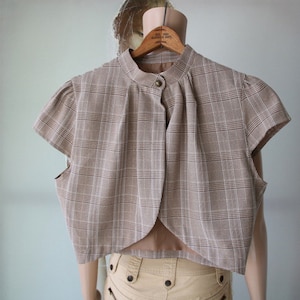 Women&#39;s Checkered Bolero Polyester Viscose Cardigan Short Vest Large Size