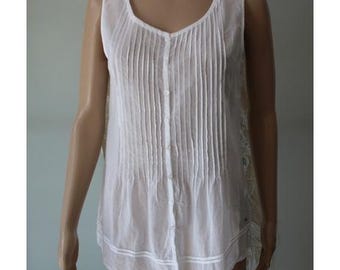LUHTA White Blouse Womens Cotton Top Sleeveless Blouse Small Size