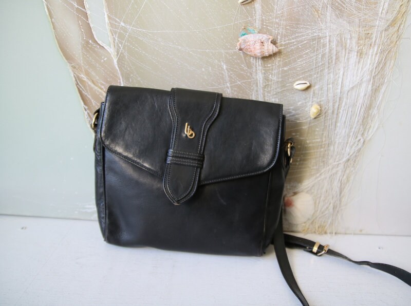 Vintage Leather Handbag Dissona Italy Black Luxurious Leather Shoulder Bag Retro Handbag