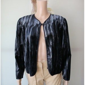 Vintage Gray Black Velvet Cardigan Women Finnish Blazer Medium Size