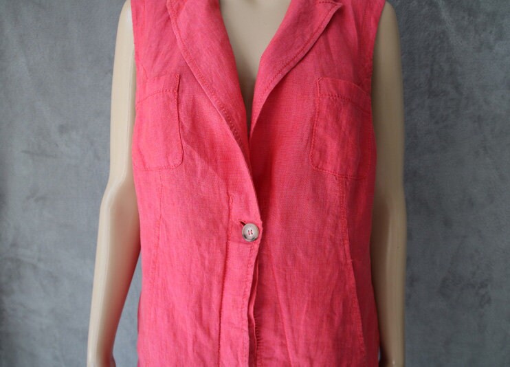 Cardigan Léger Ouvert Esprit En Lin Corail - Taille XL, Motif Troué, Style Décontracté