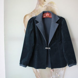 Vintage Midnight Green Grey Blazer Velvet Knitted Block Casual Cardigan XL Size