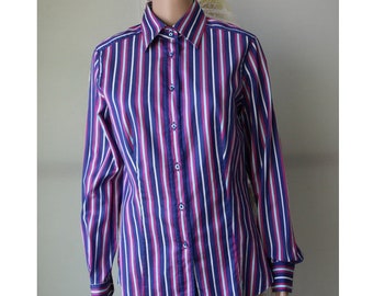 ETRO Striped Blouse Women's Cotton Blouse Long Sleeve Blouse Medium Size