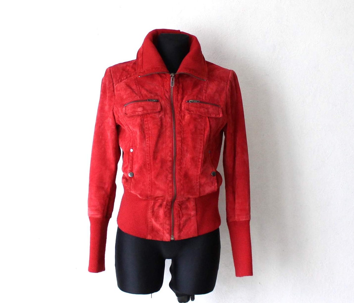 Vintage Red Suede Bomber Jacket Leather Jacket Hipster | Etsy