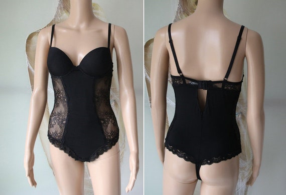 Vintage Romantic Black Body See Through Underwear Leotard Bodysuit