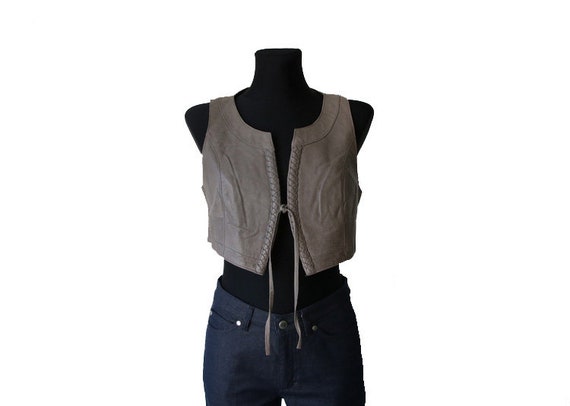 Leather Gray Vest Women Waistcoat Medium Size