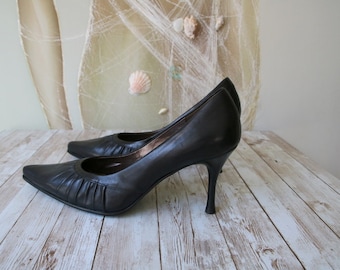 GABOR Leather Shoes Black High Heel Shoes Elegant Pumps Women's Size 40