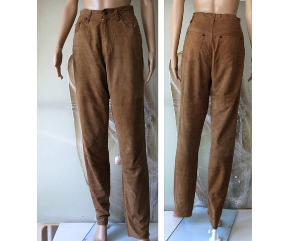 Vintage Camel Leather Pants Women's 