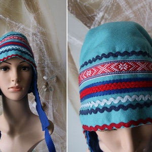 Women's Sami Style Handmade Hat Lapland Scandinavian Folk Art image 4