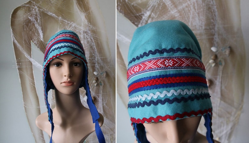 Women's Sami Style Handmade Hat Lapland Scandinavian Folk Art image 4