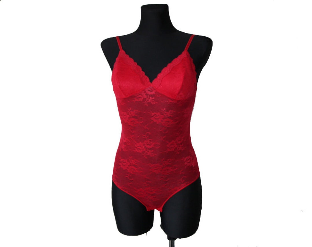 Secret Romantic Sheer Red Lace Bodysuit M Size Etsy