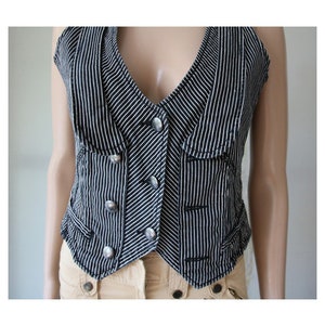 Vintage Black White Striped Vest Women's Cotton Polyester Vest Small Size