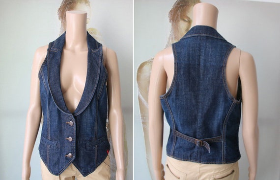 Women's Blue Denim Vest Sleeveless Top 