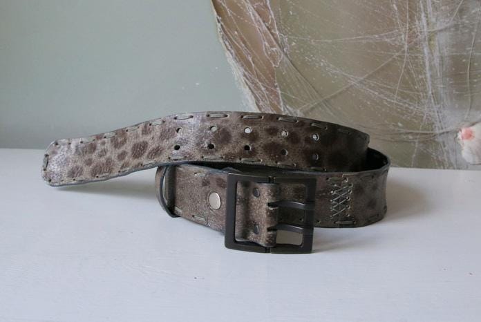 VTG • Animal Print Leather Belt Vintage Metallic Animal Print Skinny Leather Belt . Elite  main image 2