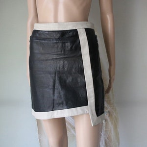 HELMUT LANG Black Light Gray Mini Skirt Hot Sexy Genuine Leather Skirt Low Waisted Skirt Small Size