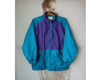 Vintage Wilson Turquoise Purple Sports Jacket Unisex Bomber Jacket Running Jacket Large Size