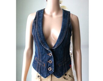 Blue Denim Vest Sleeveless Top XS Size 