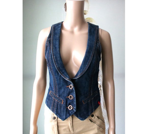 Women's Blue Denim Vest Sleeveless Top XS Size -  Hong Kong