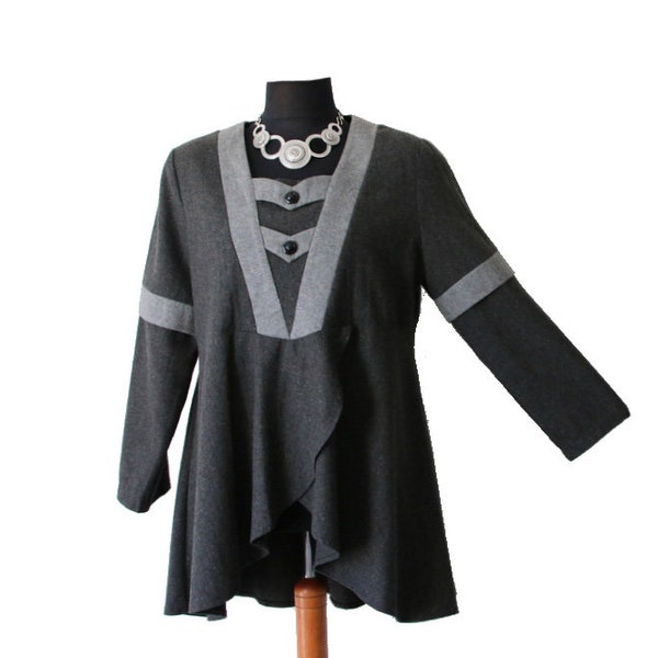 Vintage Gray Tunic Women's Polyester Wool Tunic Dress XXL Size