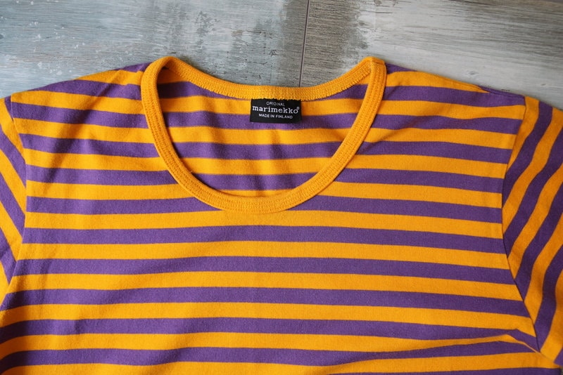 MARIMEKKO シャツ マリントップ イエロー パープル ストライプ 