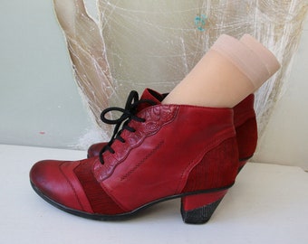 REMONTE Dark Red Leather Ankle Boots Women's Shoes Size 40