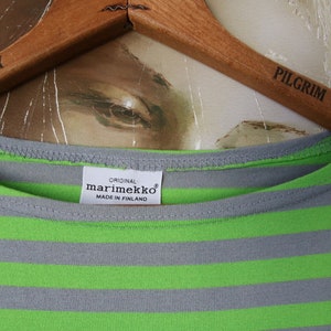 MARIMEKKO Shirt Nautical Top Light Green Gray Striped Sailor Shirt 3/4 Sleeve Small Size