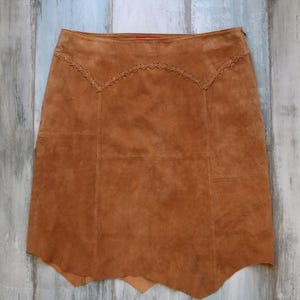 Spódnica ze zamszu vintage, kolor camel, duży rozmiar